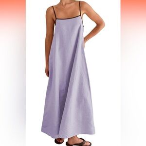 Sky Velvet summer fall linen dress ontrast spaghetti strap backless slip dress